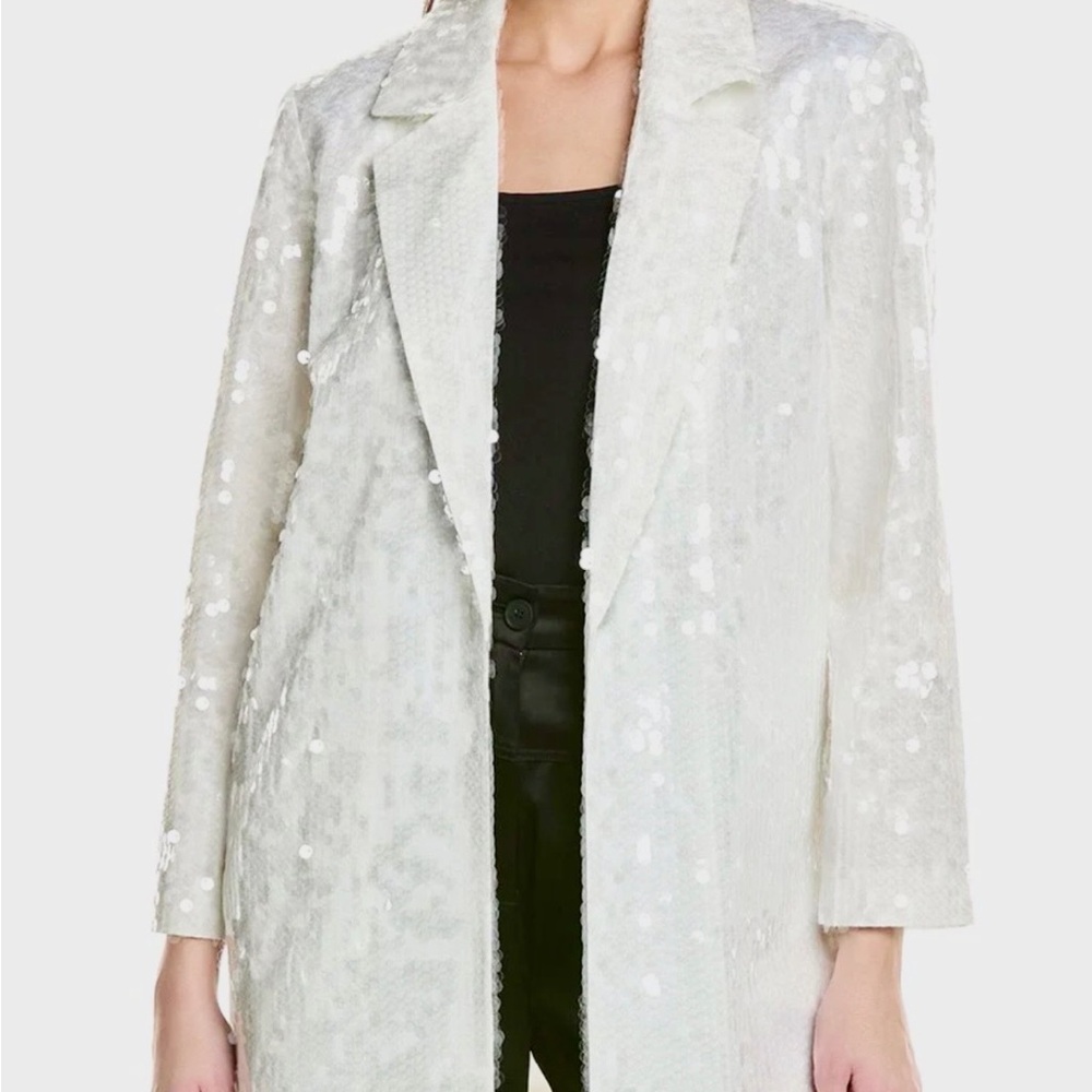 Kenneth Cole White Sequin Longline Blazer
